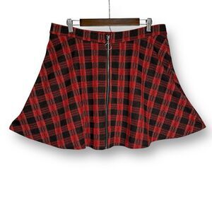 Plaid Flannel A-Line Zip Up High Waisted Skater Punk Y2K Skirt Red XL‎